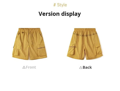 Outdoor Yellow Cargo Shorts Men's Summer Quick-Dry Lightweight Sports Shorts with Drawstring Waist Multi-Pocket Bottoms