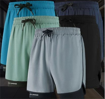 Men Fitness Built-in pocket sports Shorts Summer 2 In 1 Quick Dry Gym Beach shorts Running Double-deck Shorts Outdoor sweatpants