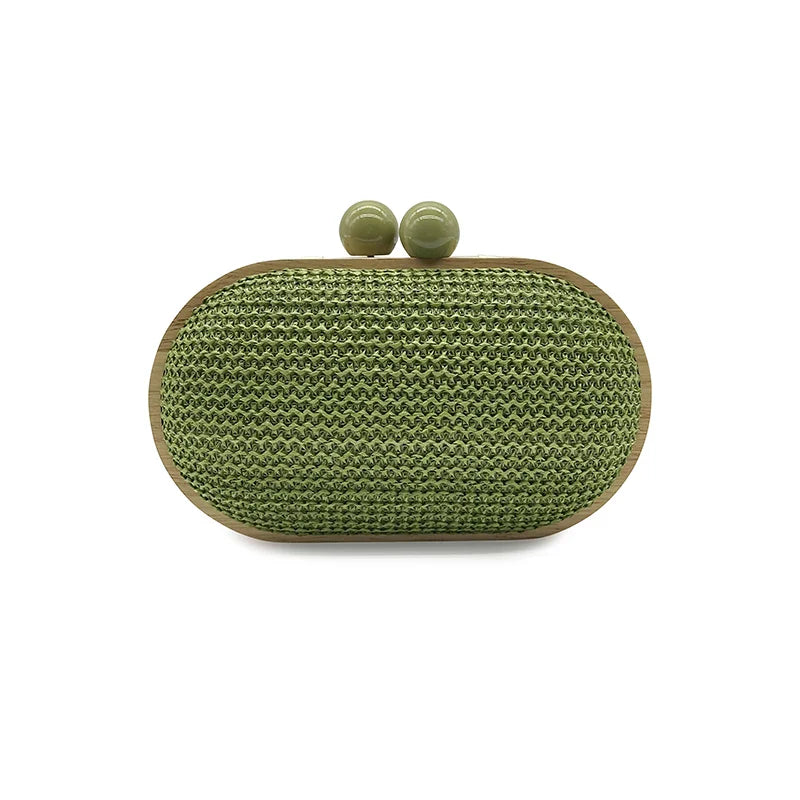 fashion Oval PP straw clutch bag for women wooden clip Handbags elegant weave summer beach bag trend shoulder crossbody bags