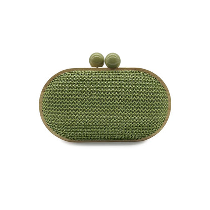 fashion Oval PP straw clutch bag for women wooden clip Handbags elegant weave summer beach bag trend shoulder crossbody bags