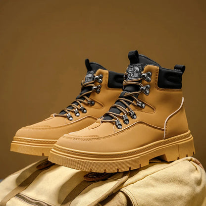 New Men's Leather Boots Brand Retro Comfortable Boots for Men 2026 Fashion High Top Non Slip Casual Shoes Business Work Shoes