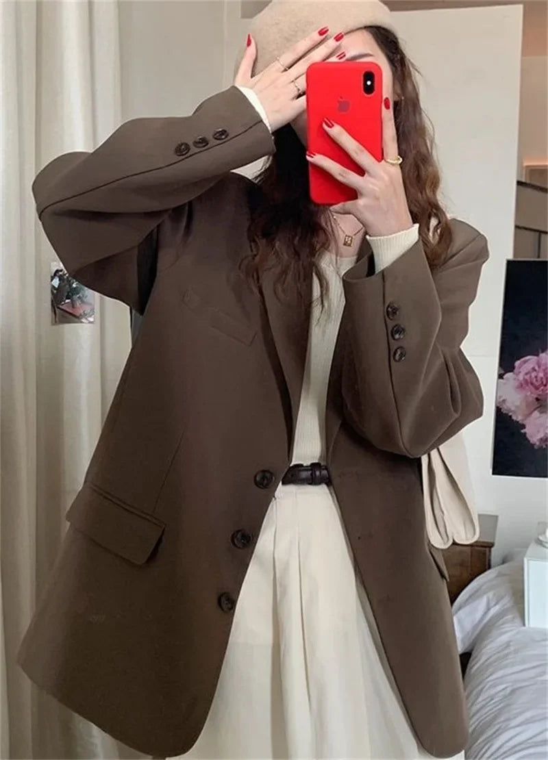 2025 New Spring Summer Elegant Office Lady Coat Loose Solid Thin Long Sleeved Women Blazer All-Match Casual Jacket