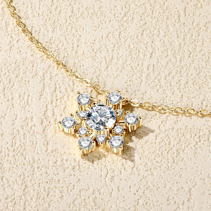 Round Cut Moissanite Snowflake Pendant Necklaces for Women Solid 925 Sterling Silver Chains Wedding Jewelry Gift Collar