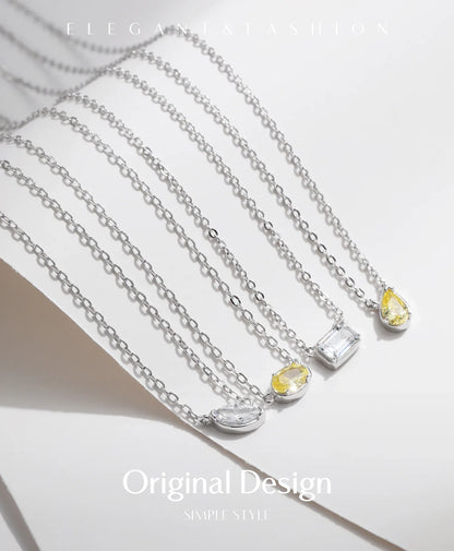 925 Sterling Silver Geometric Cubic Zirconia Pendant Necklace Fashion Stackable Asymmetrical Jewelry For Women Fine Gifts