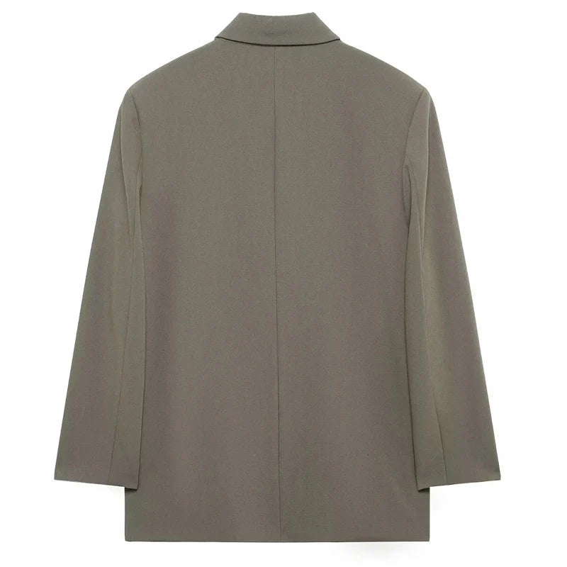 Women's Blazer Jacket Office Wear Woman Black Jacket Business Casual Loose Long Blazer Coat Double-Breasted Gray Jacket