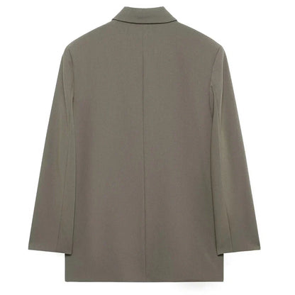 Women's Blazer Jacket Office Wear Woman Black Jacket Business Casual Loose Long Blazer Coat Double-Breasted Gray Jacket
