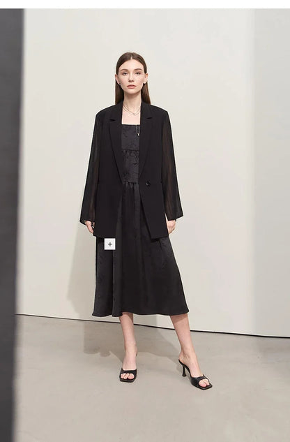 Women's Coat Autumn Autumn Fashion Turned Over Collar Color-block Spliced Fabric Casual Loose Blazers For Woman 12641083