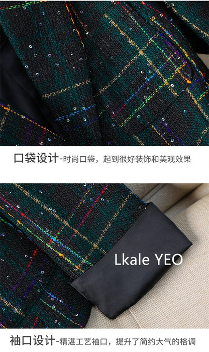 Spring Autumn Women's Blazer Jacket 2025 Casual Korean Version Ladies Suit Coat Long Sleeve Plaid Tweed Fashion Lady Outerwear