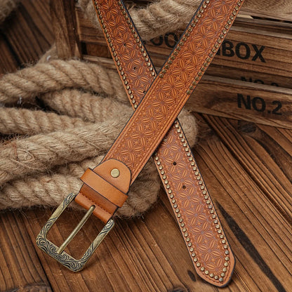 A Men's and Women's Casual Retro Belt Western Style! PU Leather Belt with Metal Buckle, Suitable for Daily Work Wear