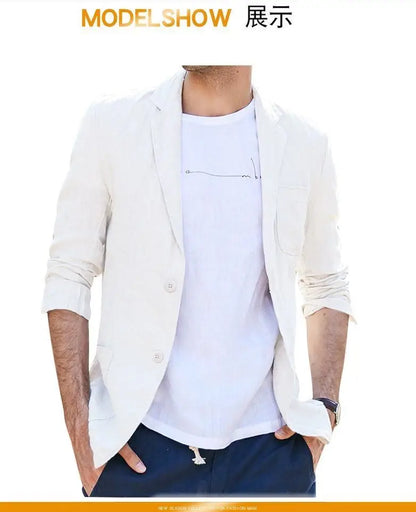 Linen Sun Protection Jacket Blazer - Men Fashionable Business Travel Wedding Versatile Casual Lightweight Cool Breathable Blazer
