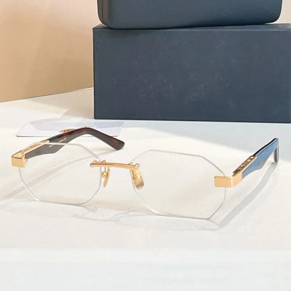 Designer Rimless Sunglasses THE AMAN I Irregular for Men Women Alloy Luxury Germany Brand Design High Quality UV400 with Case