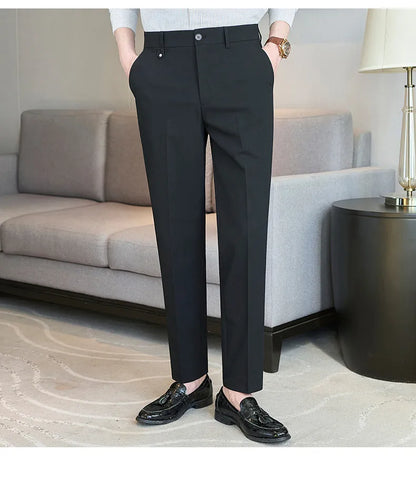2026 Spring Summer Men's Pants Fashion Solid Color Suit Trousers Male High Waist Slim Fit Pants Men Business Casual Formal Pant