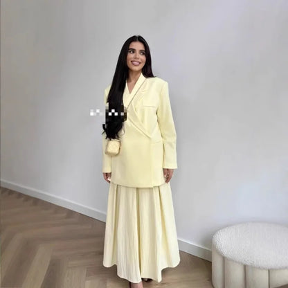 Ladies Loose Blazer Suit Solid Casual Turn Down Collar One Button Coat High Waist Shorts 2026 Summer Autumn Formal New Outfits