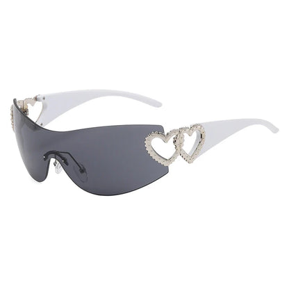 Cycling Rimless Y2K Sunglasses Women Trendy Gradient 2000'S Wrap Around Sun Glasses Punk One Piece Goggles Oversized Shades
