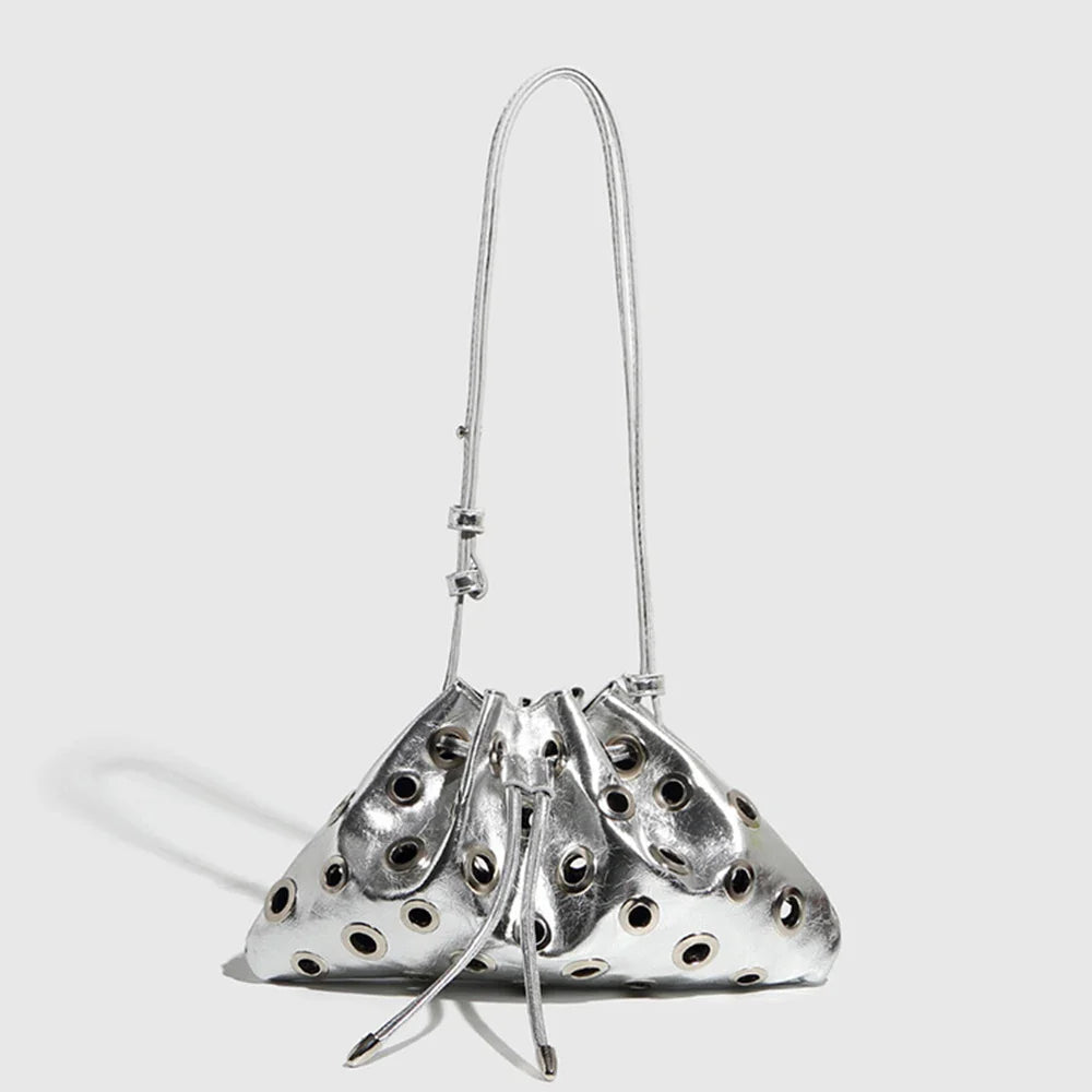 Hollow Rivet Designer Shoulder Bag Designer Luxury Bags Women 2025 Drawstring Bucket Bags High Quality Handbags Mini Purses Chic