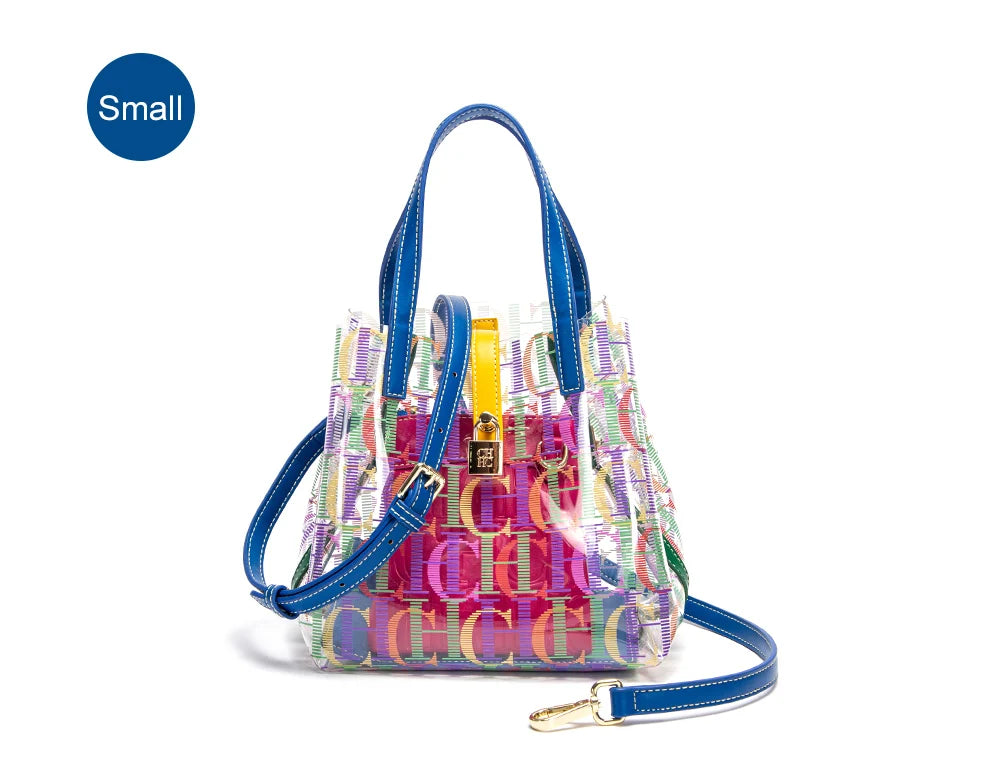 Women's High Capacity Tote Bag PVC Transparent Printed Letter Shopping Bag Crossbody Bag
