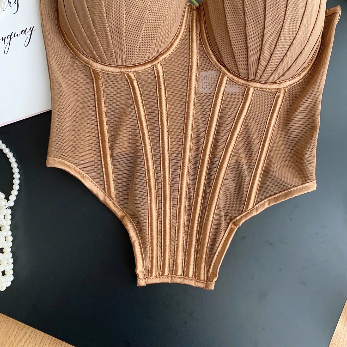 Fashion Solid Corset Lingerie Top Ladies Strap Sheer Mesh Slim Camisole American Retro Backless Beach Sexy Tank Top
