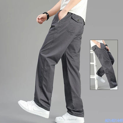 Men's Cotton Relaxed Fit Pants Full Elastic Waist Casual Sportswear Twill Pants Running Sweatpants Casual Cargo Pants
