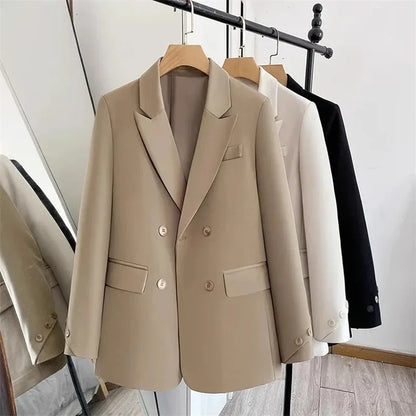 Women Blazers 2025 New Spring Autumn Loose Casual Suit Jackets Double Breasted Suit Collar Fashion Chic Cuff Design Female Tops
