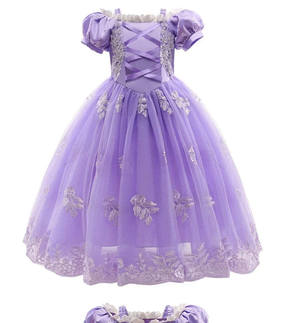 Girl Pink Aurora Cosplay Princess Dress Up Kids Christmas Halloween Tulle Fancy Rapunzel Costume for Children Girls Birthday