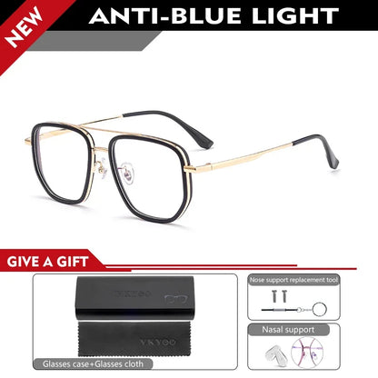 Ultra Lightweight Titanium Frame TR90 Retro Polygonal Eyeglasses Frames Anti Blue Light Glasses Customizable Prescription