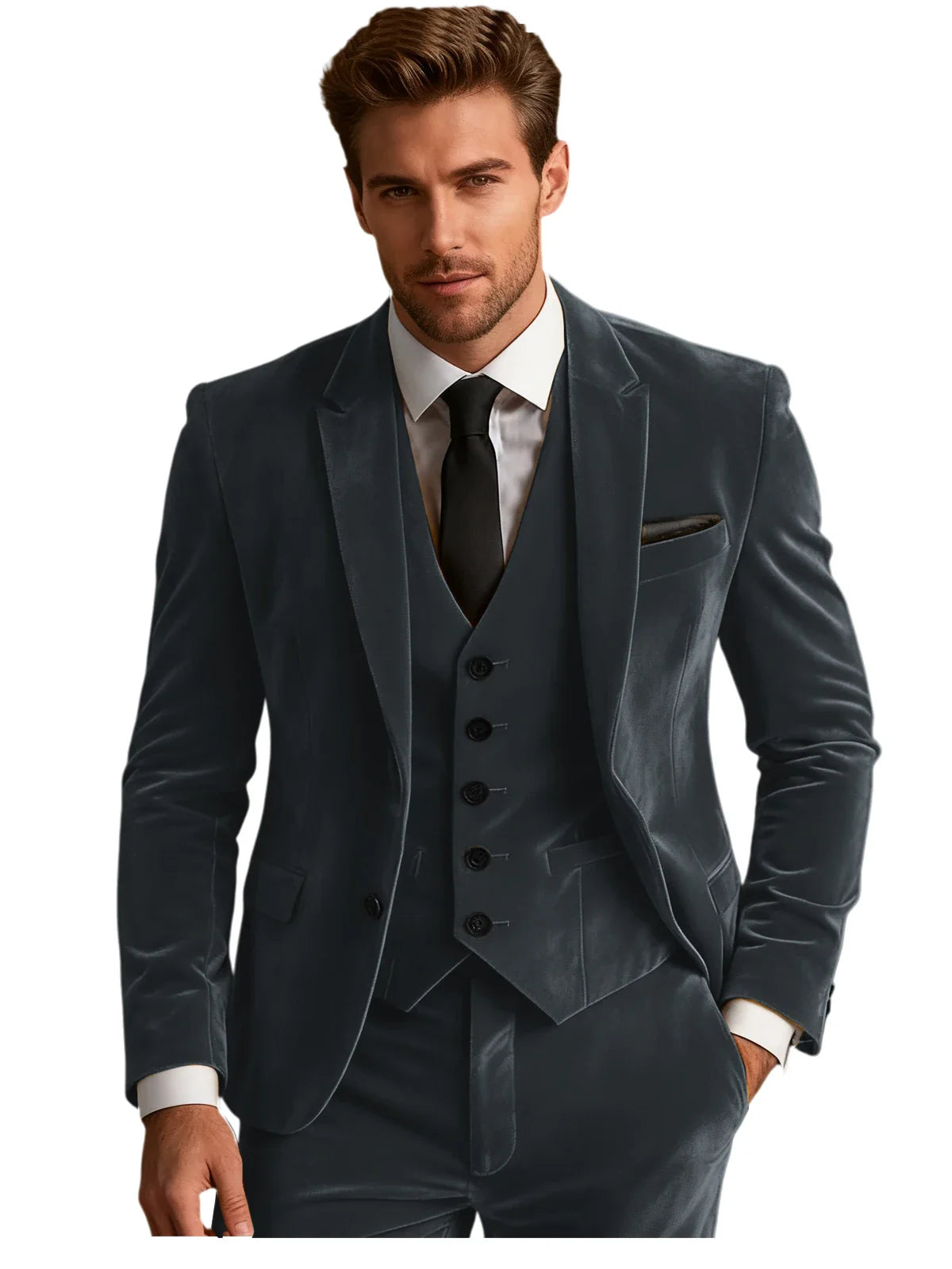 Elegant Wedding Men's Suit Business Tuxedos Formal 3 Piece Set Jacket Vest Pants Single Breasted Men Sport Coats Blazers