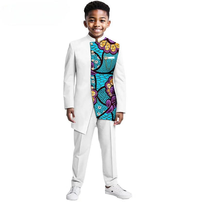 African Patterned Children's Elegant Suit Set 2 Pieces For Formal Occasion,Stylish Smart Boys Tuxedo Sets Wedding Outfit XS-XXL