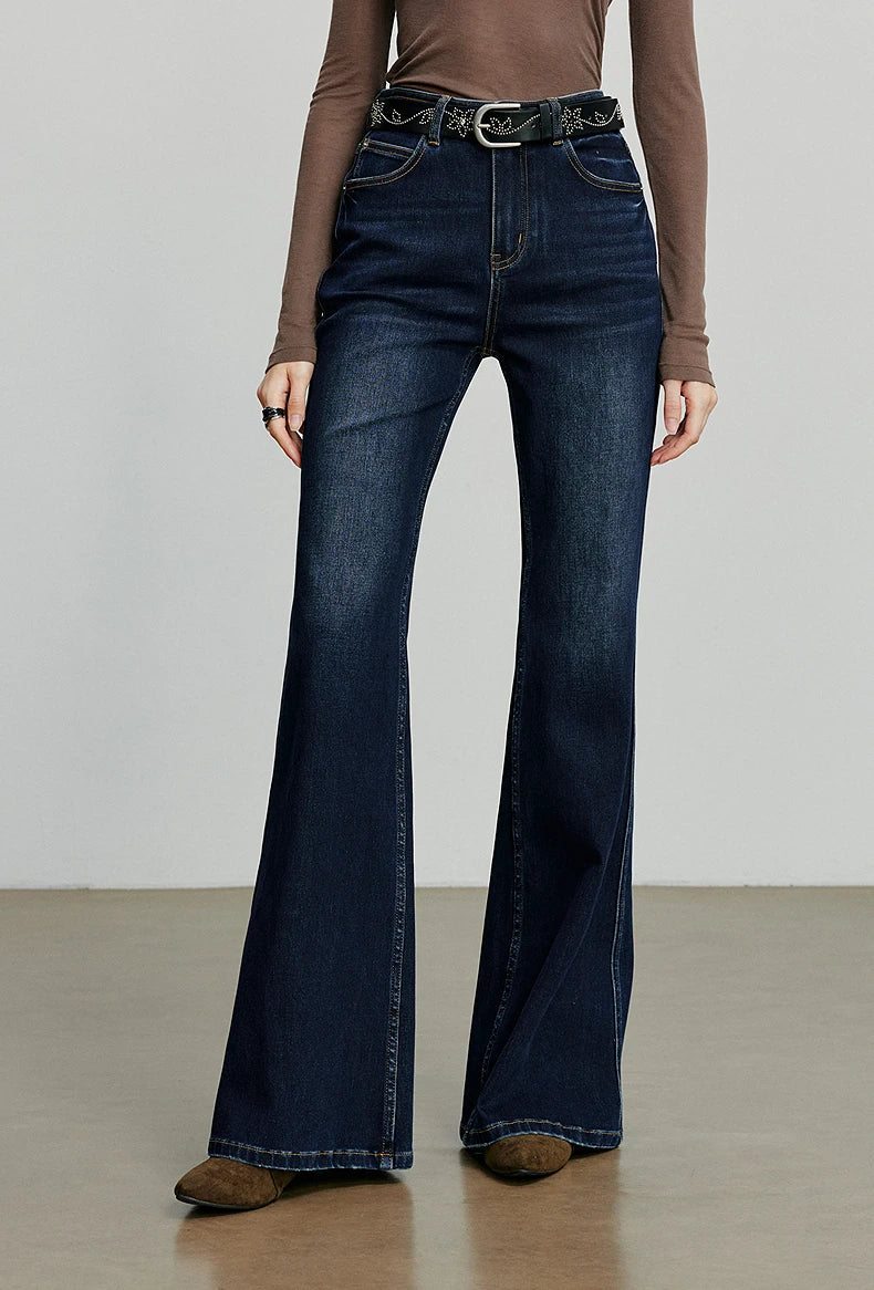 Women Denim jeans 2025 Autumn New Lycra Stretch Mid Waist Cotton Flares Pants