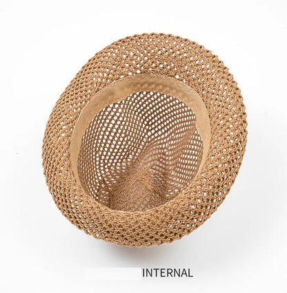 Mesh Hollow-Out Jazz Hat Summer Breathable Sun Protection Hat Straw Hat British Retro Casual Cool Hat