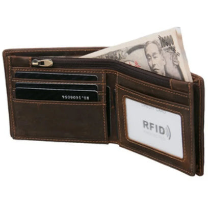 Portefeuille homme en cuir véritable de vachette vintage avec blocage RFID, fait à la main, avec porte-monnaie, portefeuille court