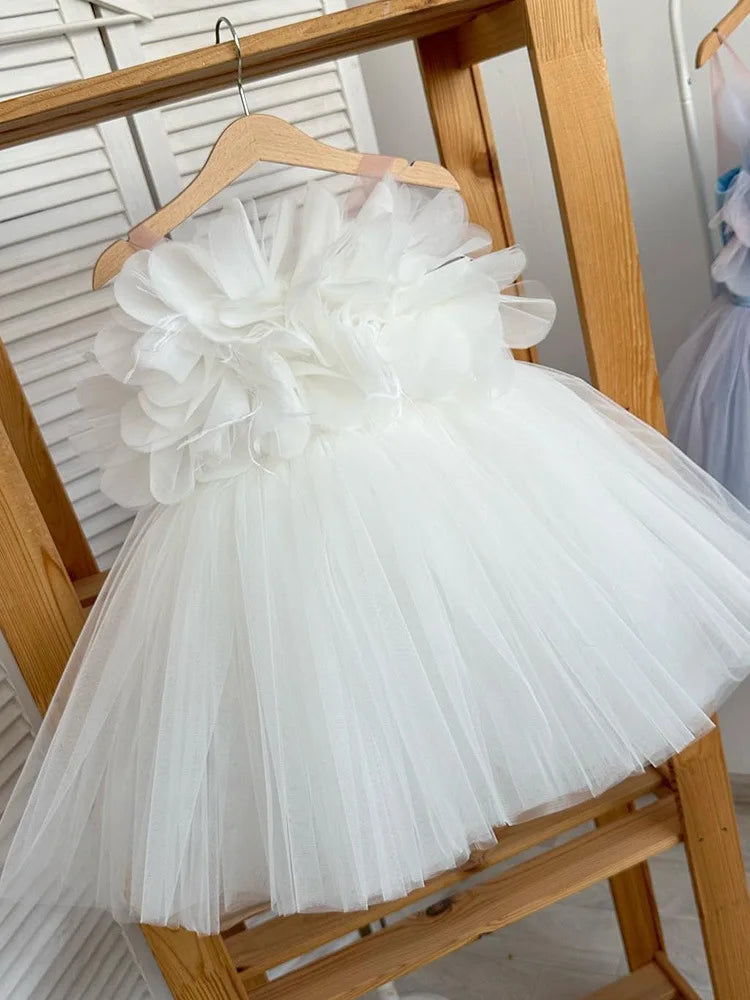 Cute Flower Girl Wedding Dress for Little Girls, Strapless Princess Gown & Host Performance Outfit, Simple Fluffy Tulle Dress
