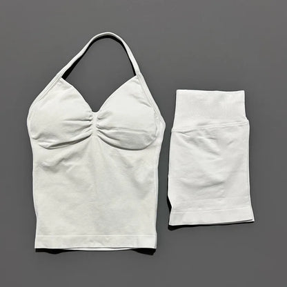 2 Piece Sports Set Women Seamless Yoga Tank With Removable Pads Top Scrunch Butt Workout Leggings Suit Gym Sports Sets