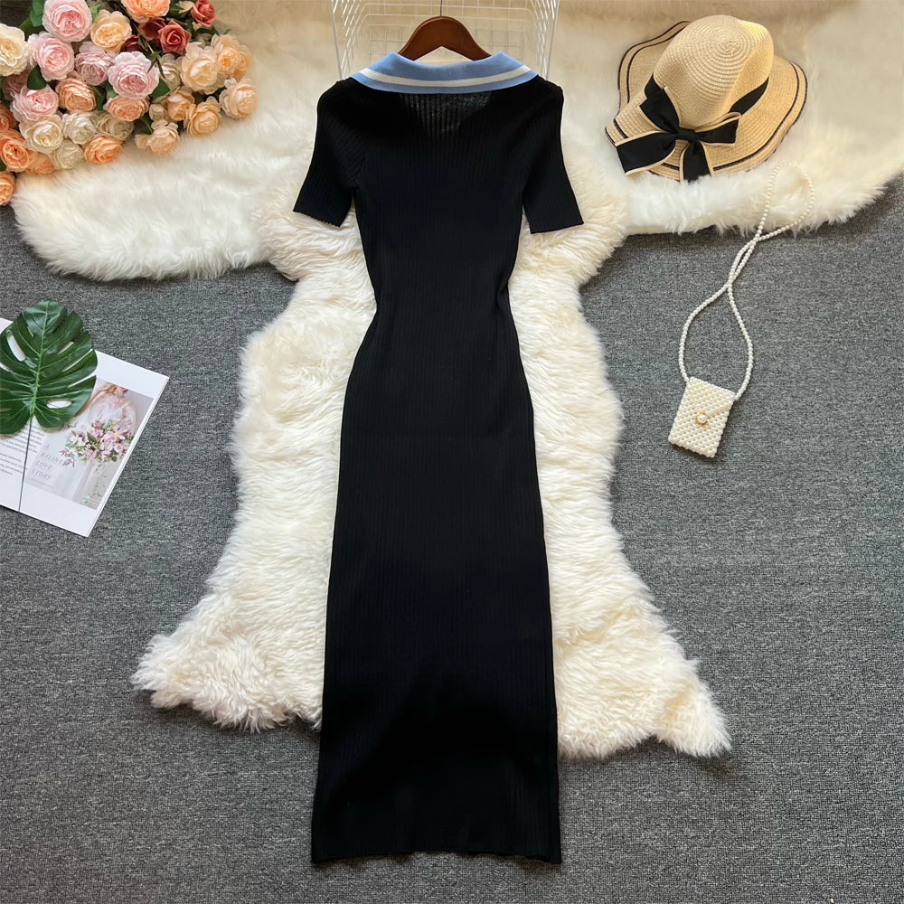 Brand Fashion Summer Knitted Dress Women 2025 New Y2K Embroidery Long Bodycon Sweater Dress Streetwear Lady Vestidos
