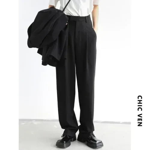 Simple Casual Women Twill Suit Pants Wide Leg Pants Straight Floor Pants Office Ladies Female Trousers