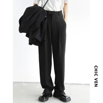 Simple Casual Women Twill Suit Pants Wide Leg Pants Straight Floor Pants Office Ladies Female Trousers