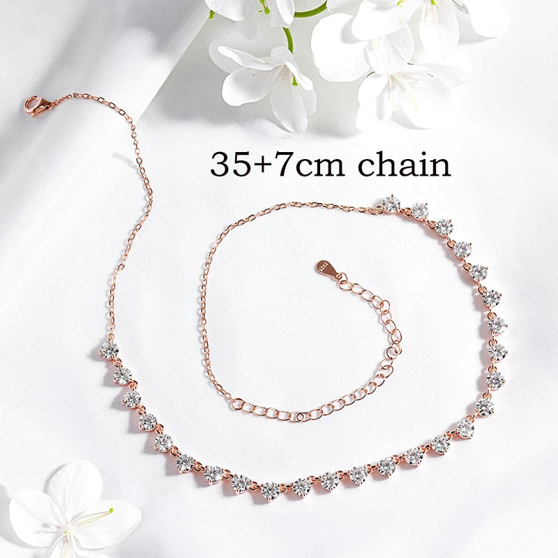 4mm All Moissanite Necklaces for Women 42cm Adjustable Chain Sparkling 1/2 Tennis Necklace 925 Sterling Silver Jewelry