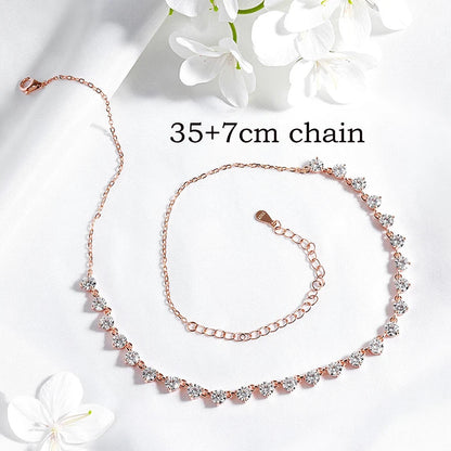 4mm All Moissanite Necklaces for Women 42cm Adjustable Chain Sparkling 1/2 Tennis Necklace 925 Sterling Silver Jewelry