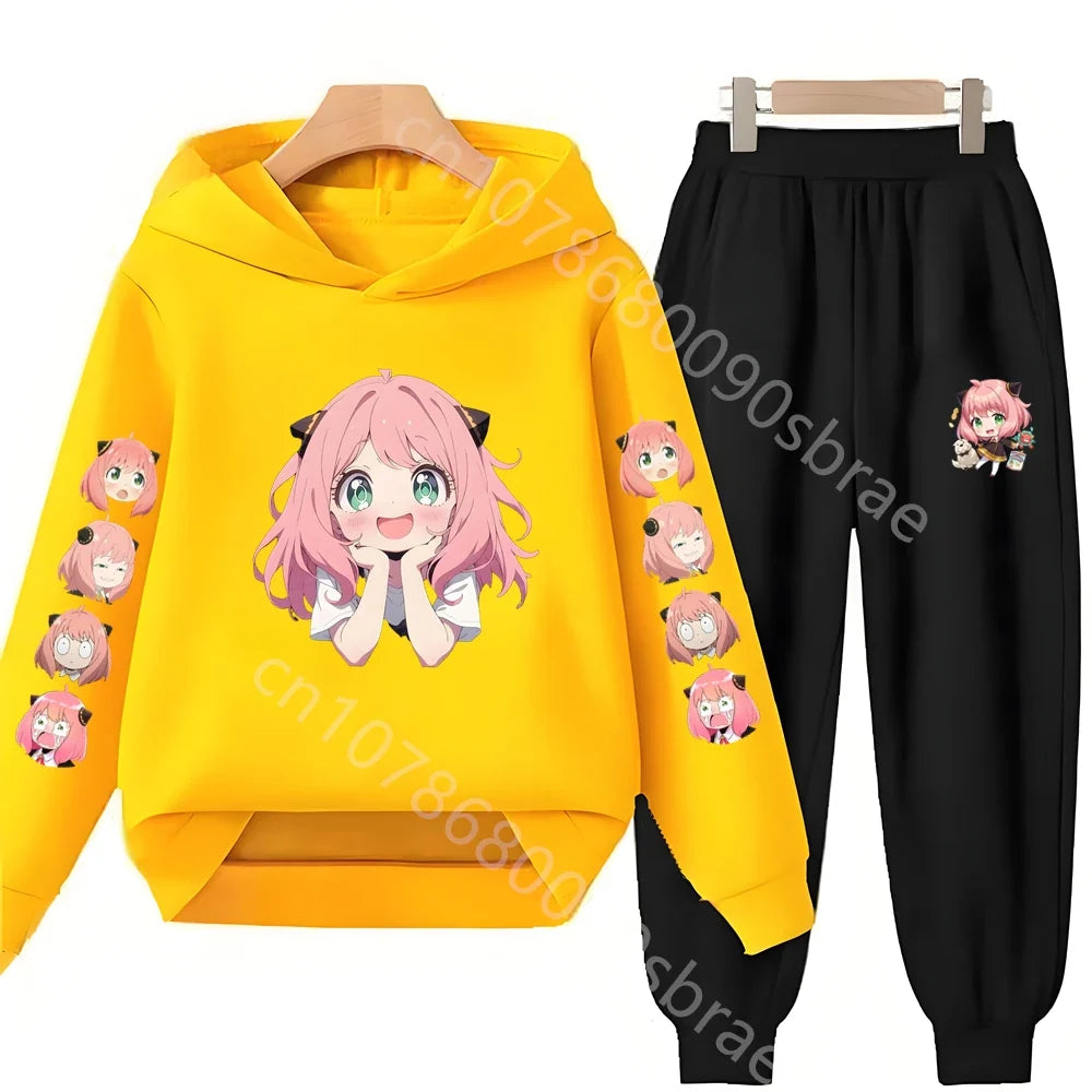 Children's Suit Hoodies Top+Bottom Girls pink Boy black Age 3-12 Coat Casual Toddler Sweatshirt  Anime Spy X Family Clothing