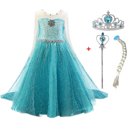 For 2-10 Year Cosplay Fancy Queen Frozen Elsa Anna Costume Girls Princess Dress Toddler Halloween Party with Decorative Fittings