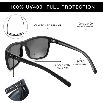 Polarized Sunglasses for Men Shades Lightweight TR90 Frame UV400 Protection Square Outdoor Trave Driving Sun Glasses