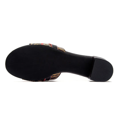 Woman Middle Heel Slippers Luxury Brand Women's Shoes Retro Design 2025 Summer New