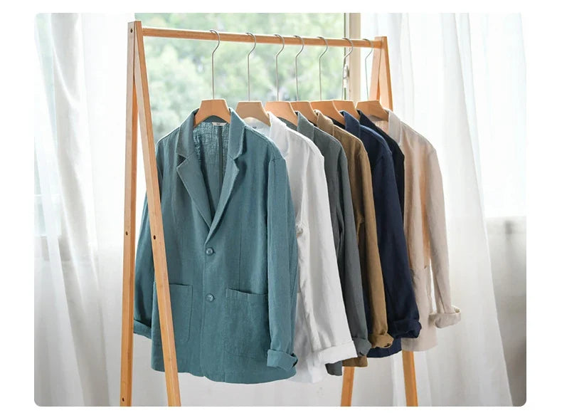 Y803 Spring Autumn Good Quality Linen Blazer For Men Business Casual Solid Color Simple Double Buttons Thin Male Suits Jackets
