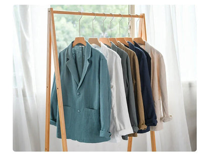 Y803 Spring Autumn Good Quality Linen Blazer For Men Business Casual Solid Color Simple Double Buttons Thin Male Suits Jackets