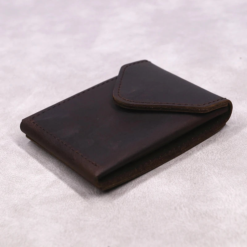 100% Genuine Leather Wallet For Men Male Original Cowhide Slim Minimalist Front Pocket Cash Wallet Card Holder With Flap Closure