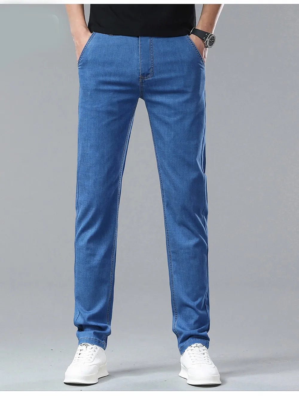 Summer Lyocell Men's Jeans Breathable Thin Casual Straight Stretch Business Work Denim Trousers Classic Fashion Brand Clothing