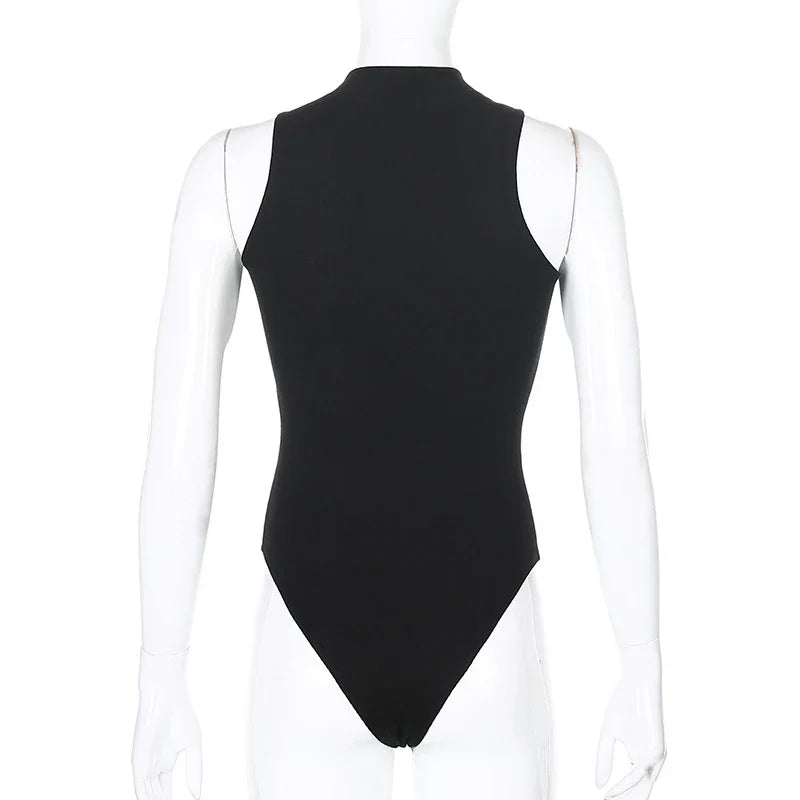 Harajuku Solid Jumpsuit Women Sleeveless Bodycon Sexy Black Body Tops Fashion Streetwear Vintage Y2k Gothic Bodysuits Clothing