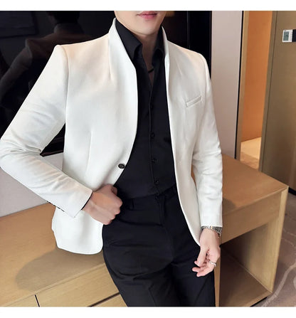 New Chinese Stand-Up Collar Suit Jacket High Quality Waffle Business Slim Fit Men's Social Party Suit Dress Men's clothing 5XL-M