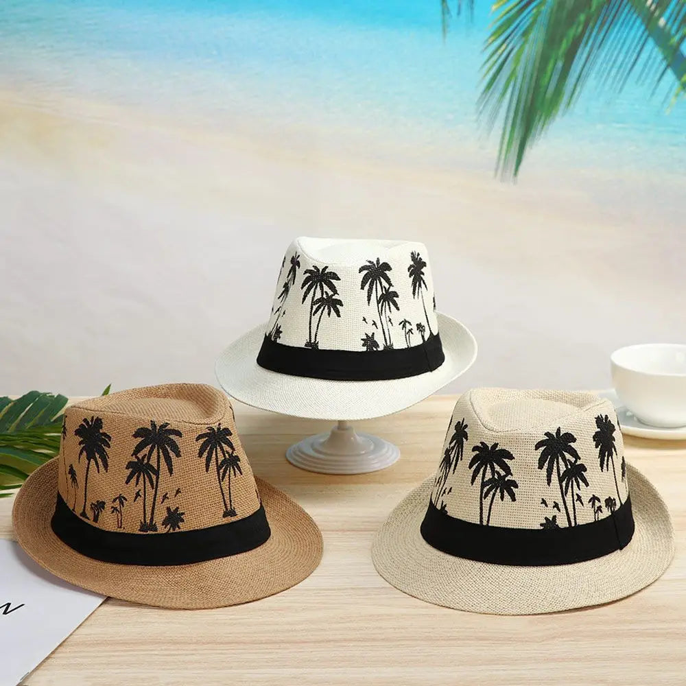 New Spring Summer Beach Cap Men Women Coconut Trees Pattern Top Hats Fedora Cap Jazz Hat Casual Fashion Sun Hat