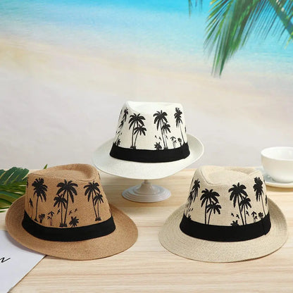 New Spring Summer Beach Cap Men Women Coconut Trees Pattern Top Hats Fedora Cap Jazz Hat Casual Fashion Sun Hat