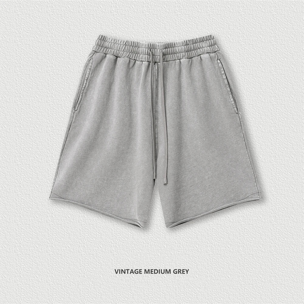 New 2025 Men Summer Loose Edge Washed Cotton Shorts Unisex Retro High Street Distressed 330gsm Shorts Brand Clothes HY1056